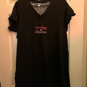 Dressed in LALA Black Nightshirt with Pink Embroidery